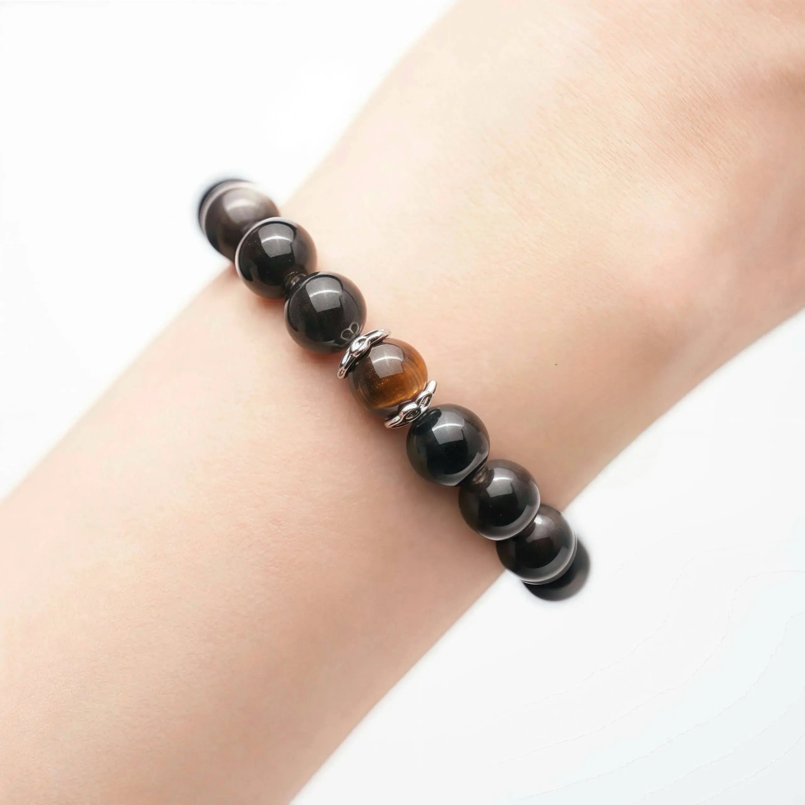 Silver Obsidian Tiger’s Eye Bracelet – Midnight Blaze