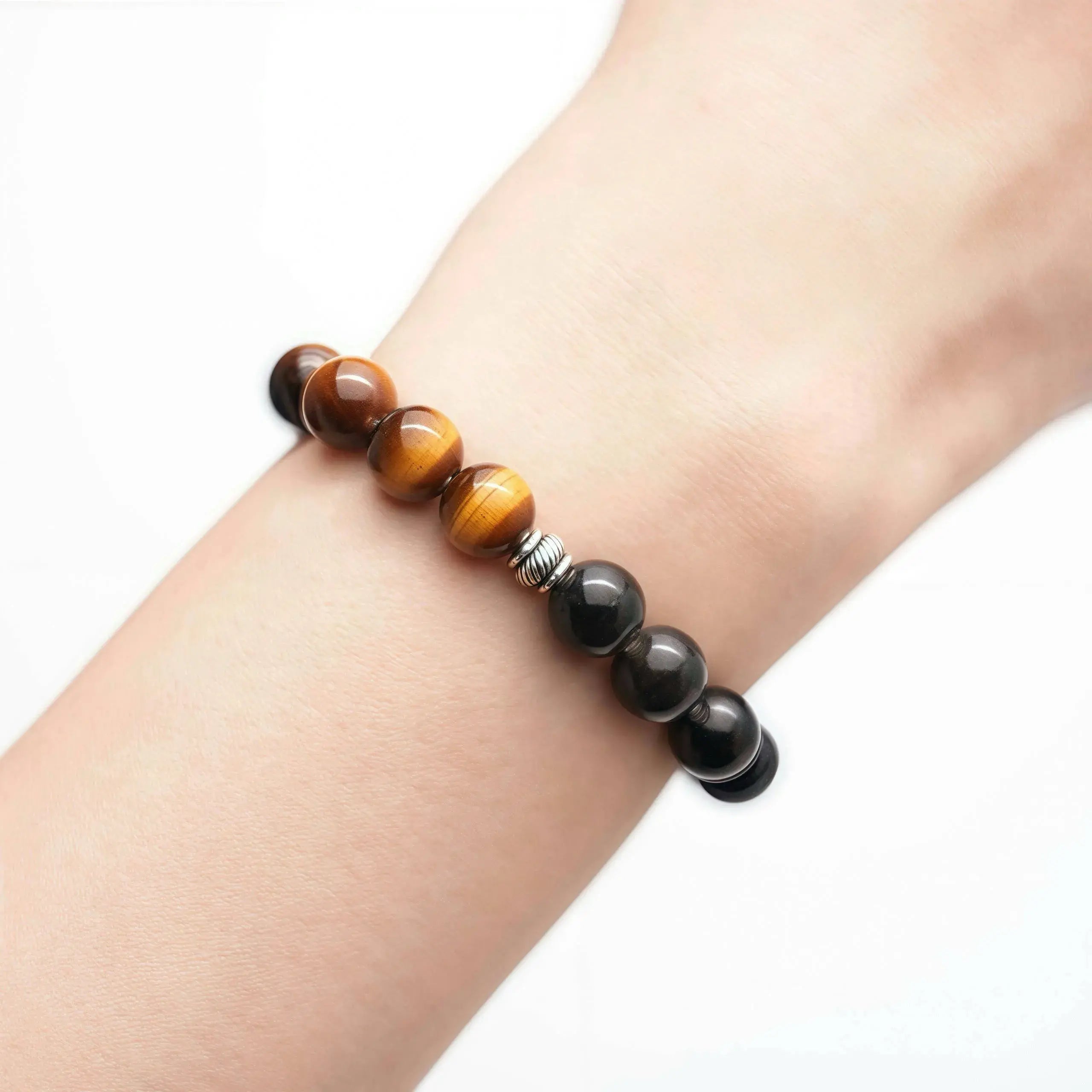 Silver Obsidian Tiger’s Eye Bracelet - Midnight Ember