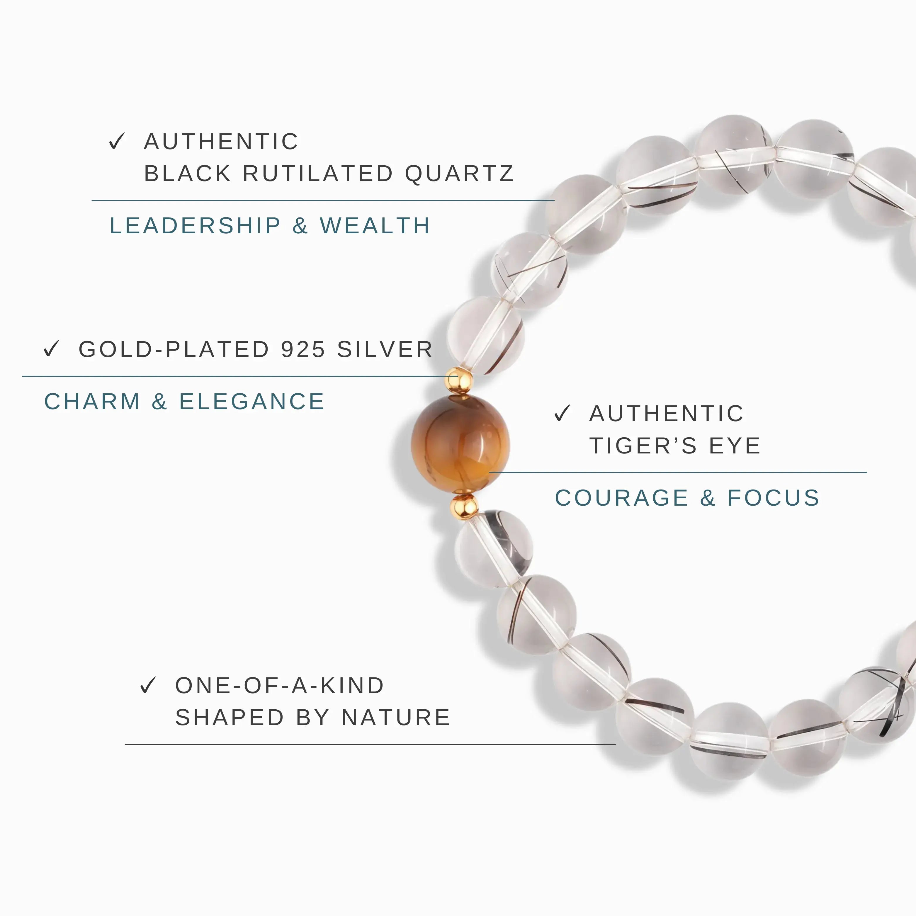 Black Rutilated Quartz Tiger’s Eye Bracelet – Twilight Ember