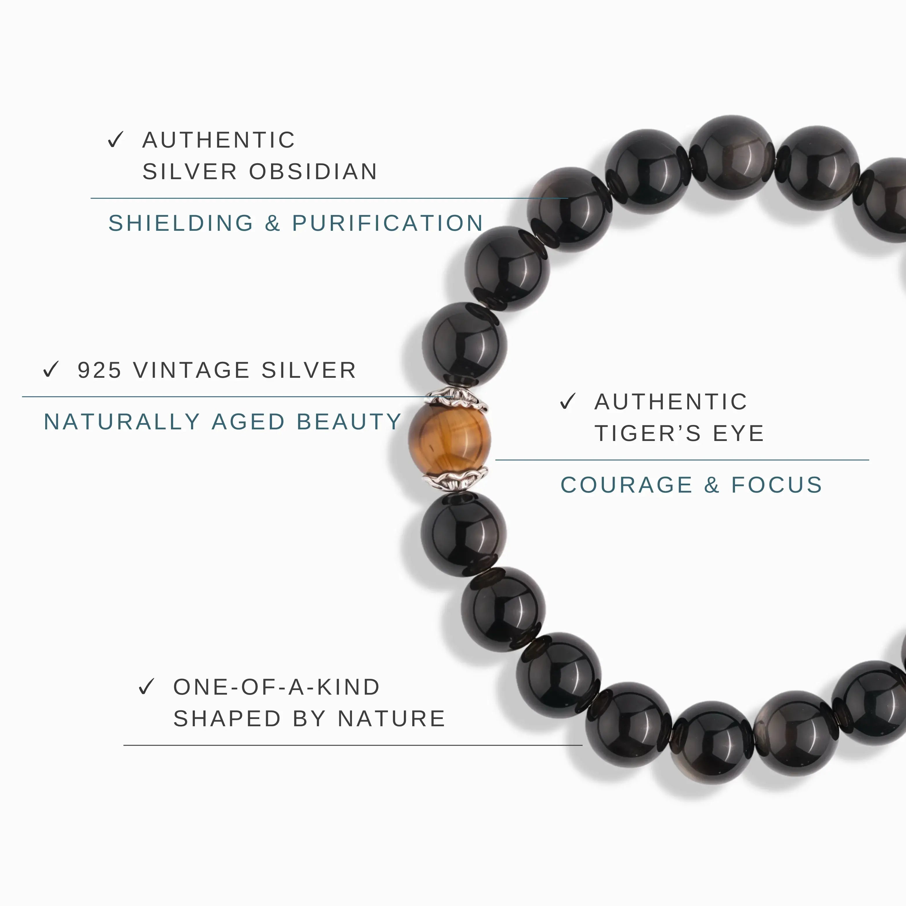 Silver Obsidian Tiger’s Eye Bracelet – Midnight Blaze