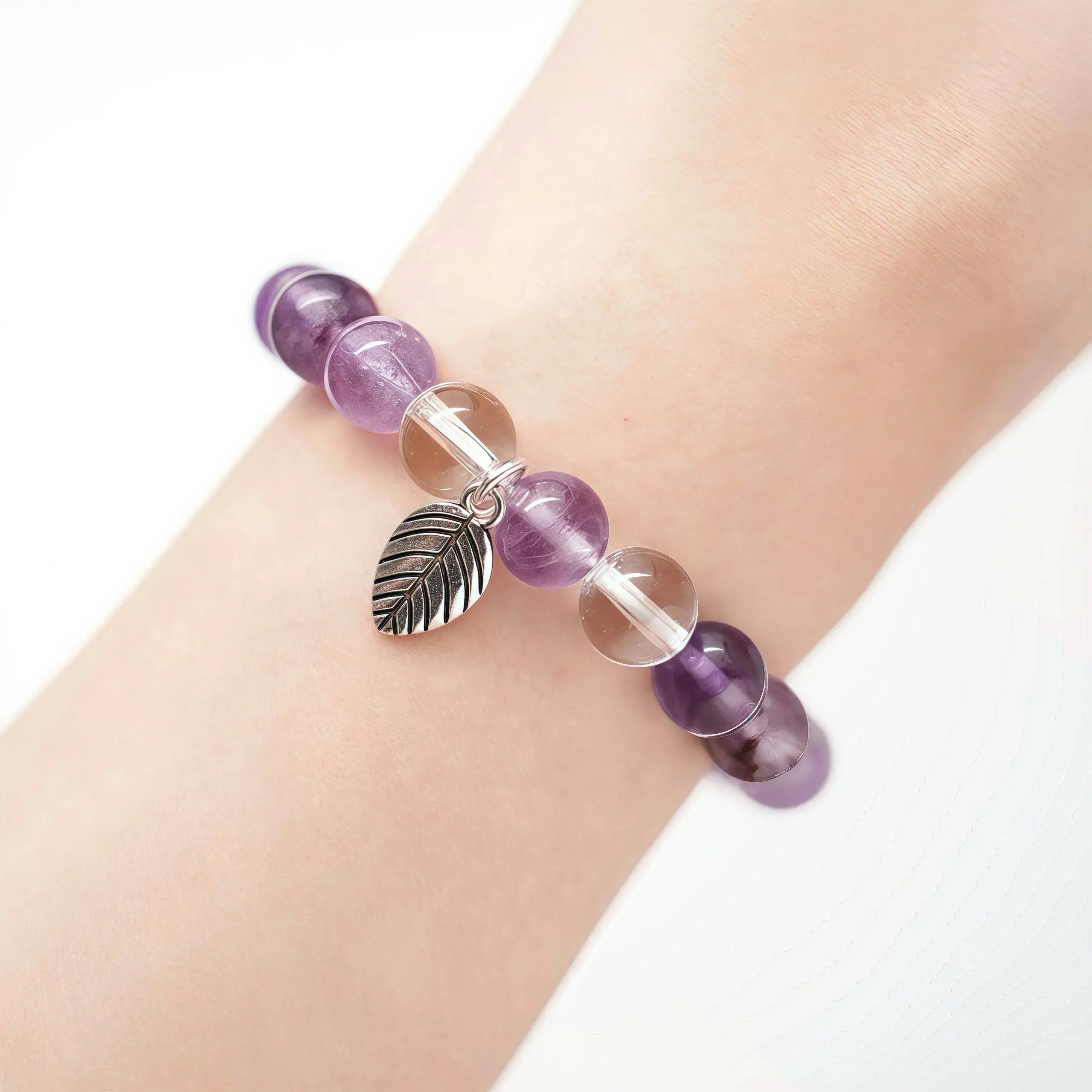 Amethyst Purple Phantom Quartz Clear Quartz Bracelet – Mystical Serenity