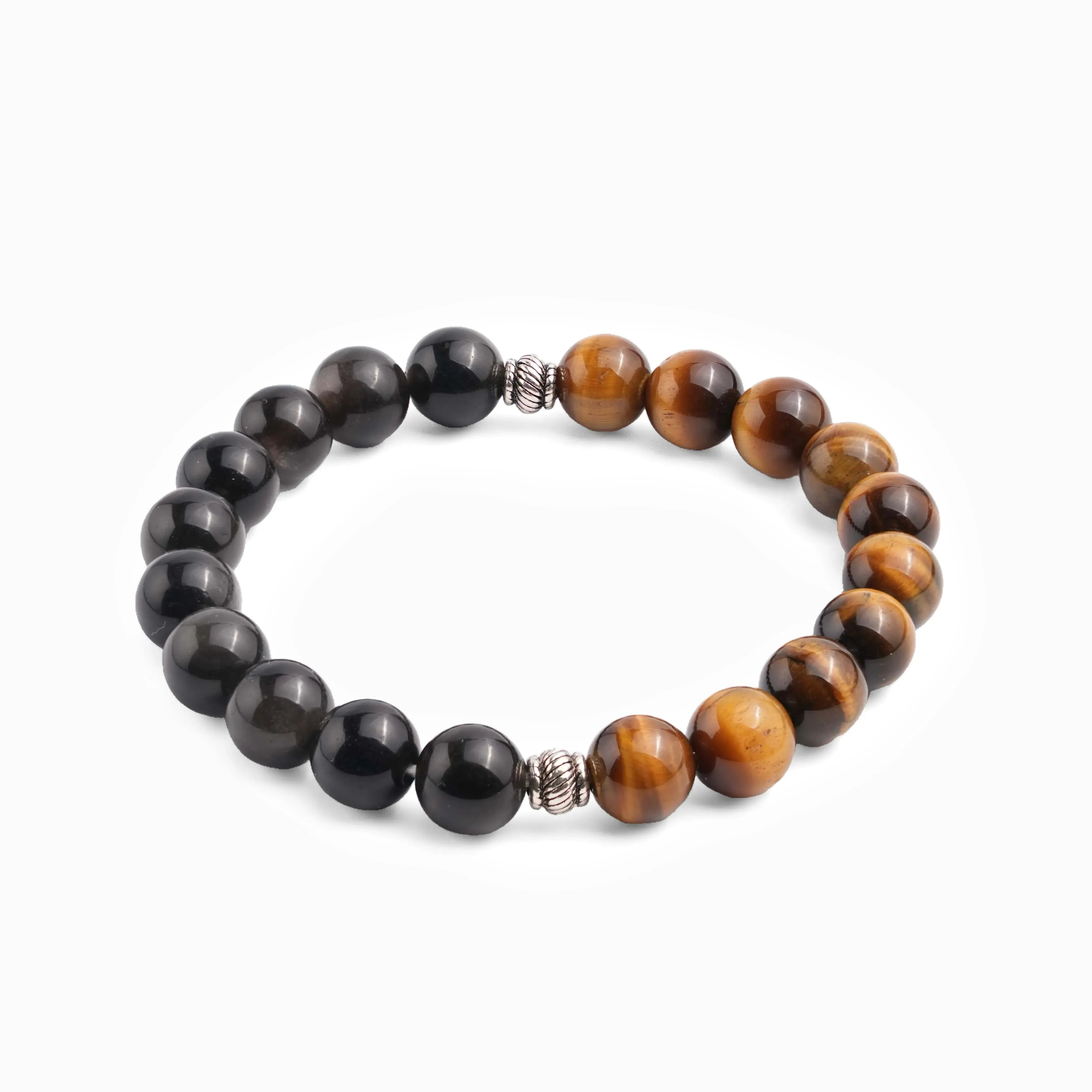 Silver Obsidian Tiger’s Eye Bracelet - Midnight Ember