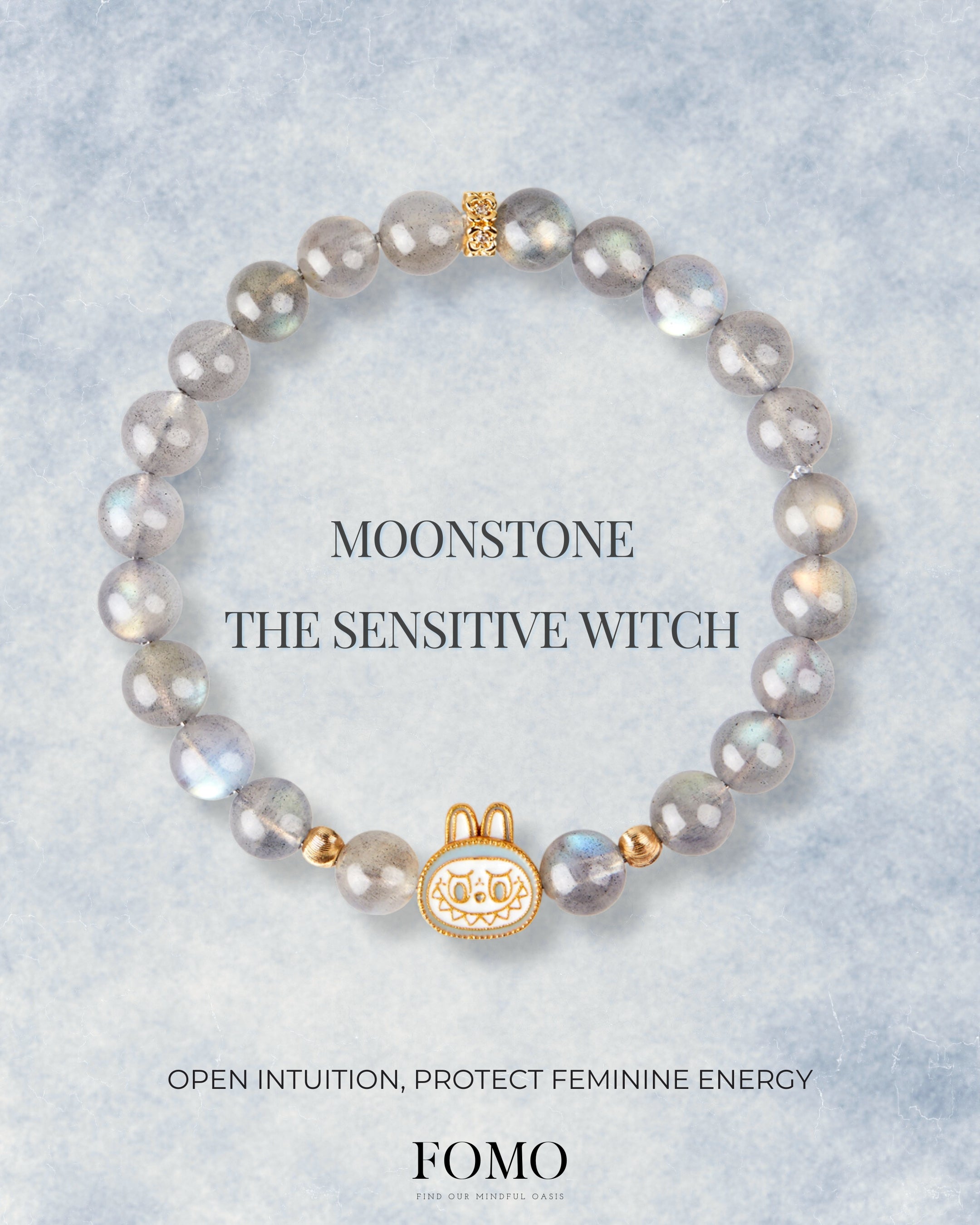 Labubu Gray Moonstone Bracelet – Moonveil Spirit