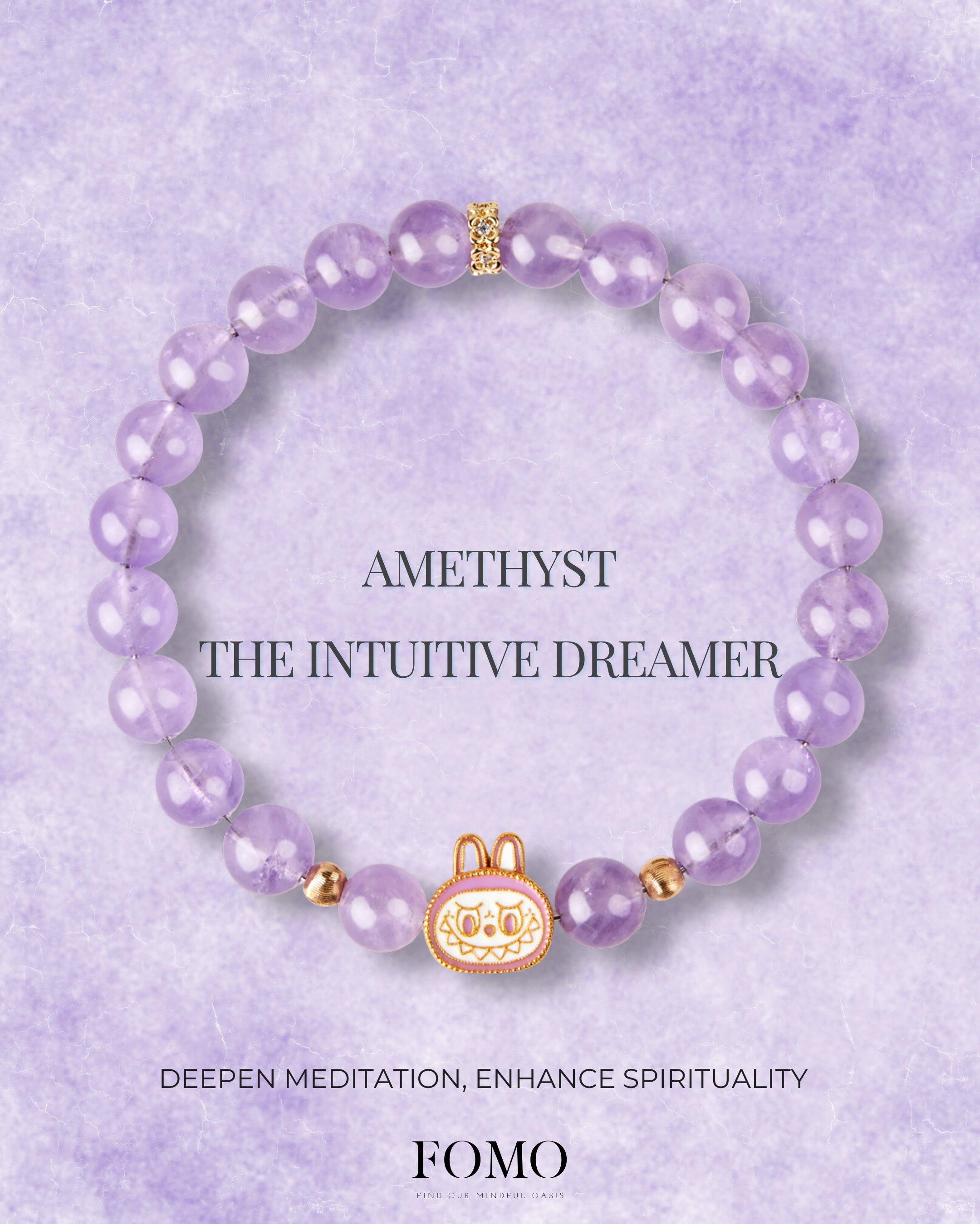 Labubu Lavender Amethyst Bracelet – Dreamy Aura