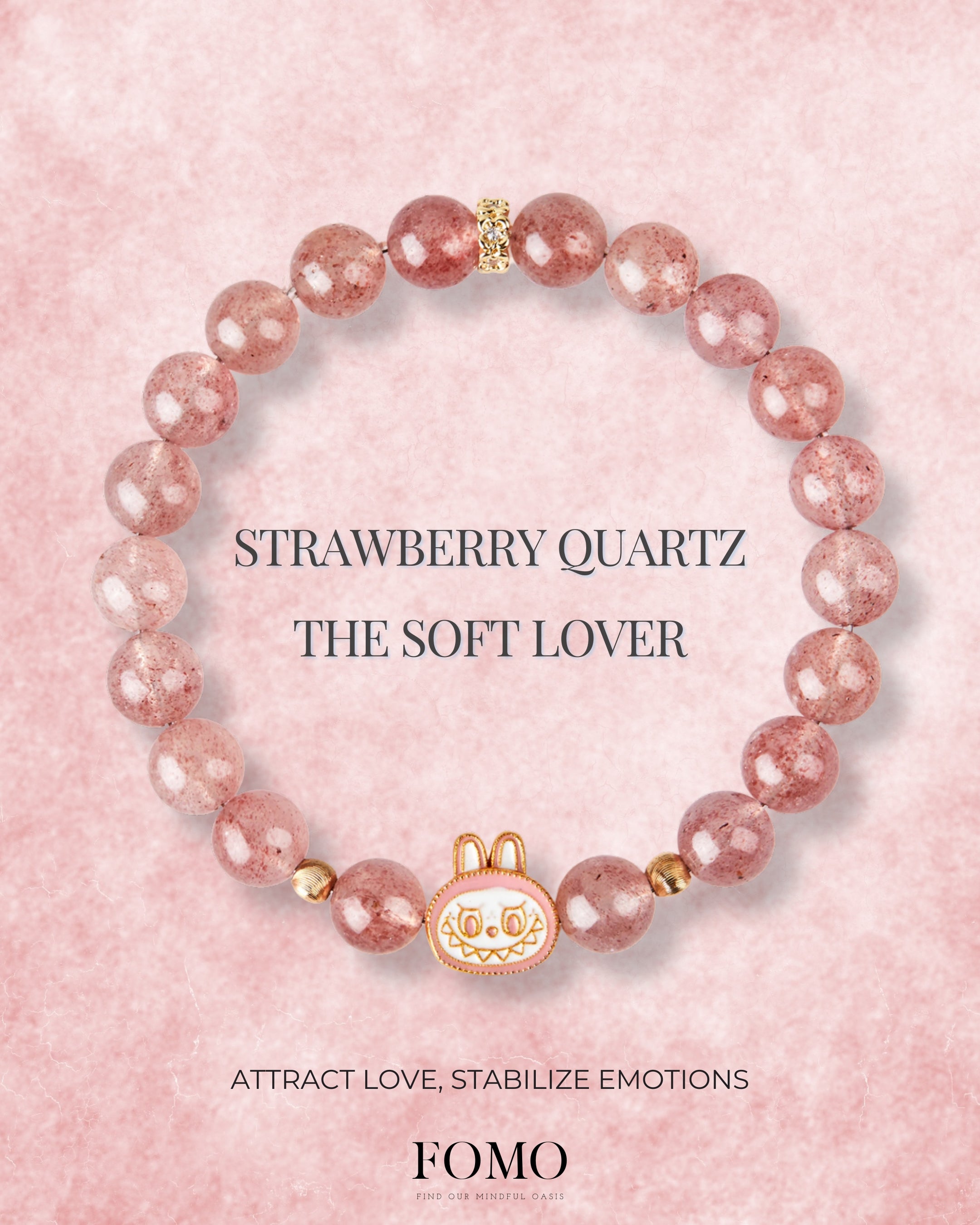 Labubu Strawberry Quartz Bracelet –Love Sprite