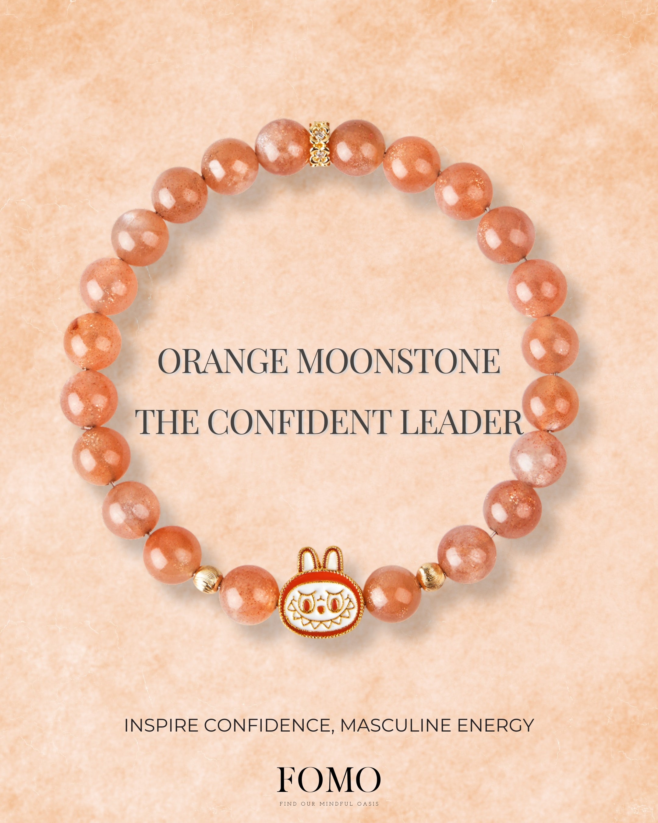 Labubu Orange Moonstone Bracelet – Sunset Bloom