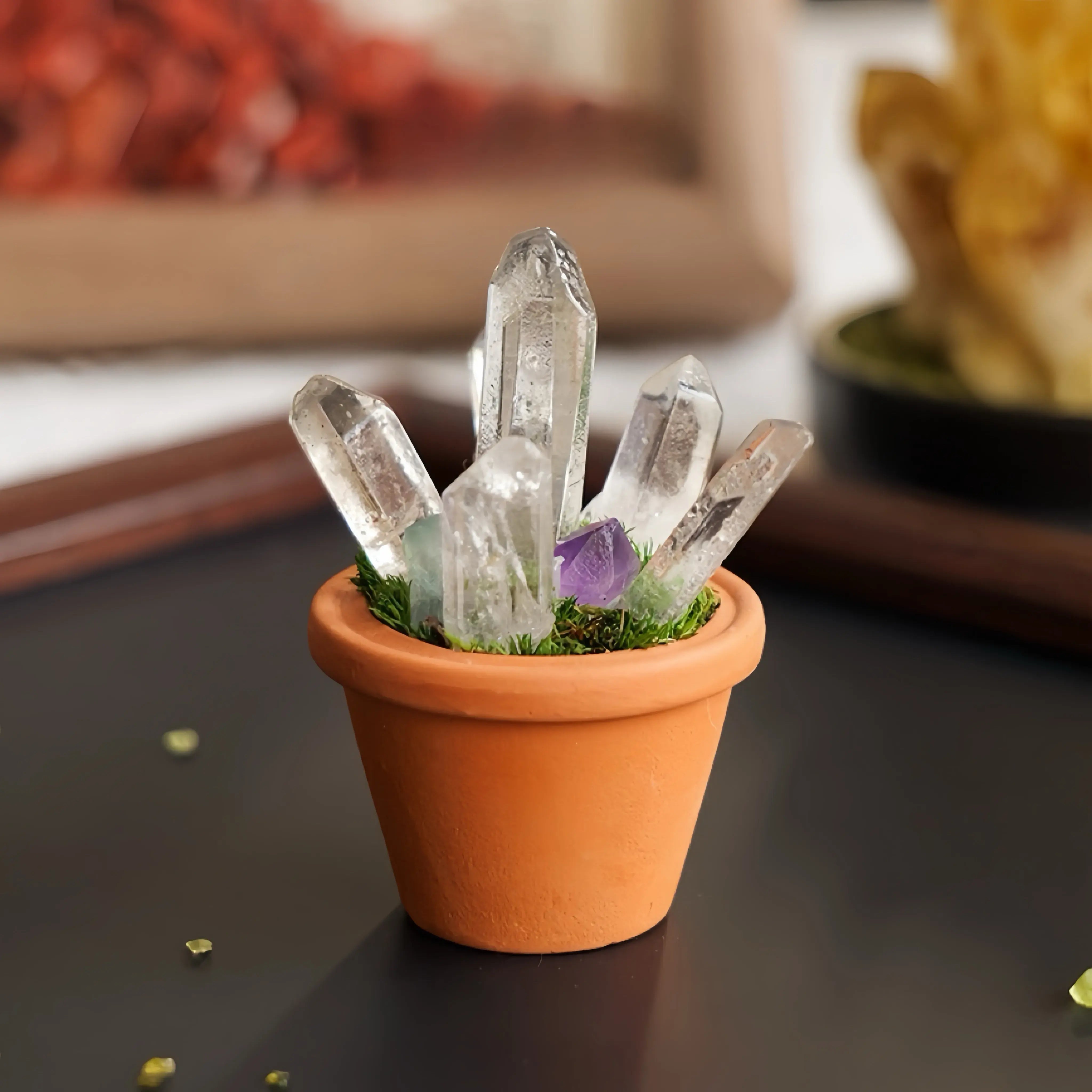 Mini Mixed Crystal Cluster Plant – Handmade Spiritual Gift & Desk Decor