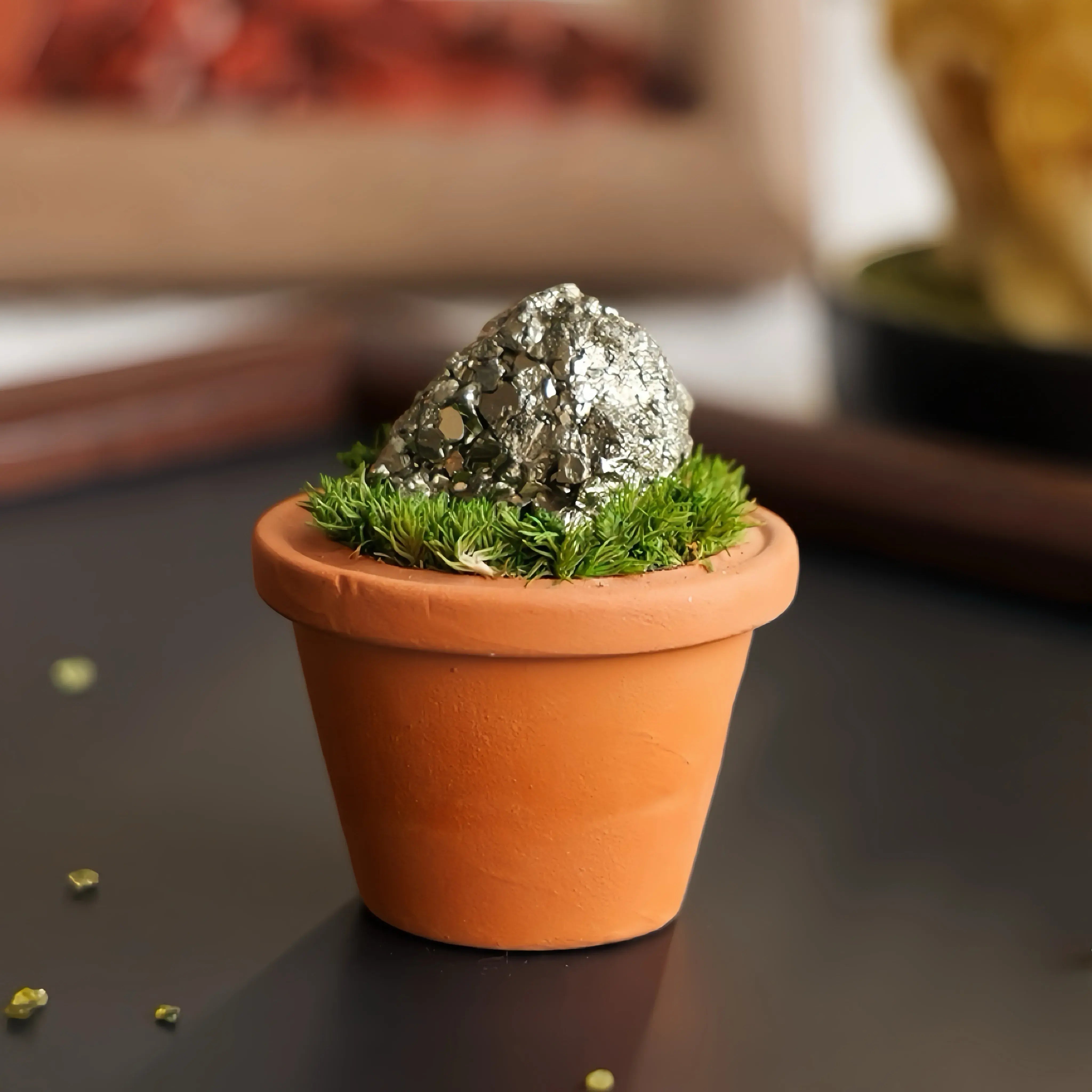 Mini Chalcopyrite Cluster Plant – Handmade Spiritual Gift & Desk Decor