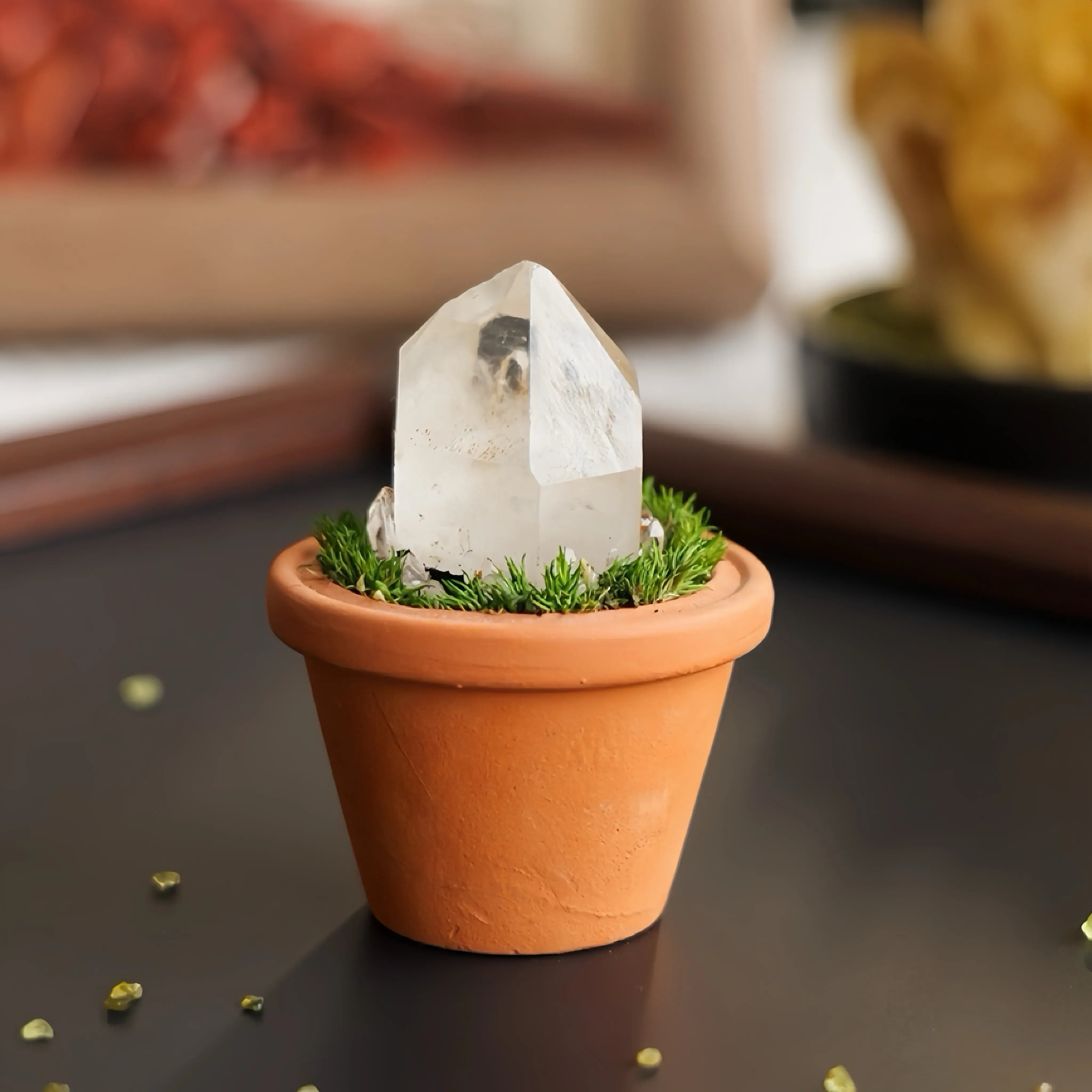Mini Clear Quartz Cluster Plant – Handmade Spiritual Gift & Desk Decor