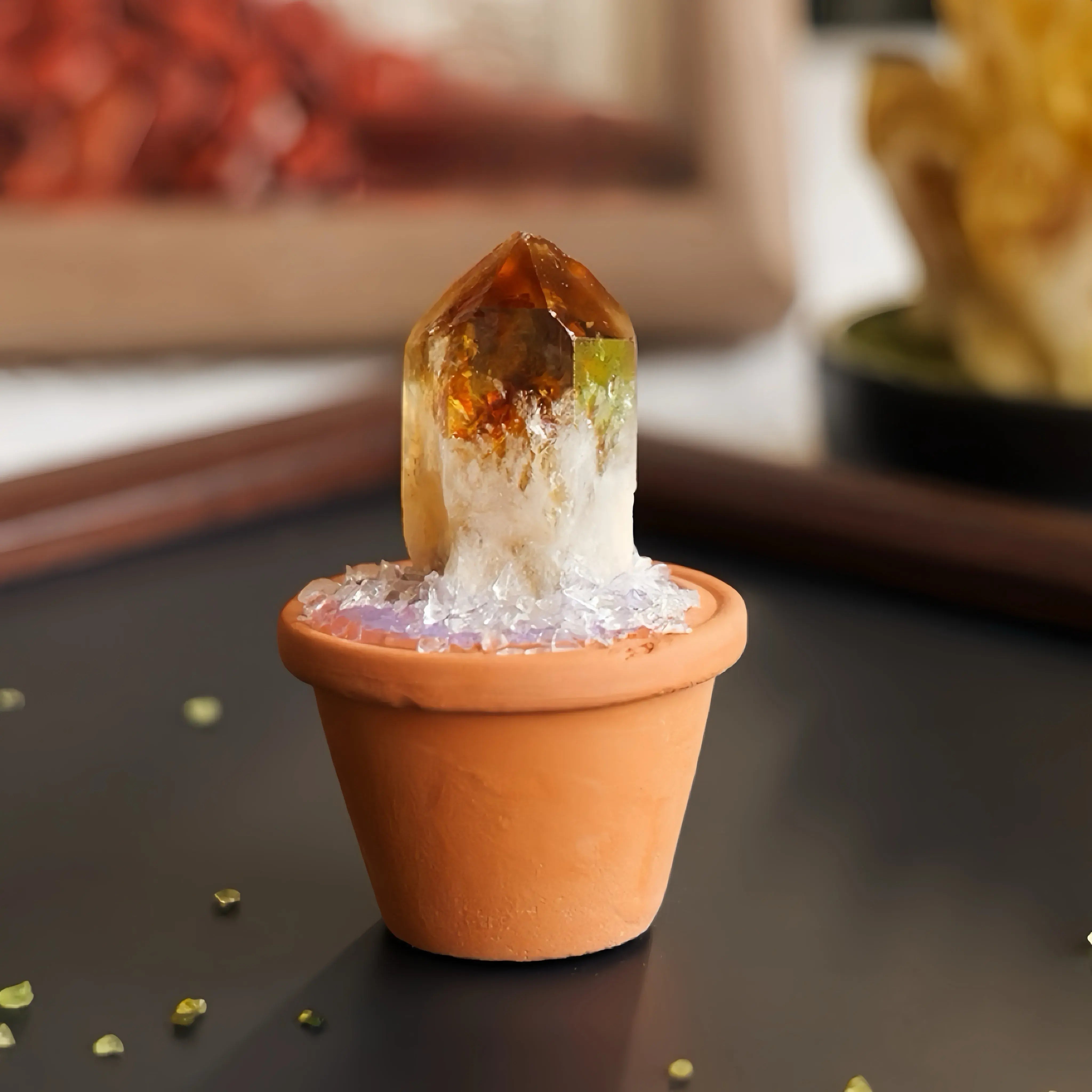 Mini Citrine Cluster Plant – Handmade Spiritual Gift & Desk Decor