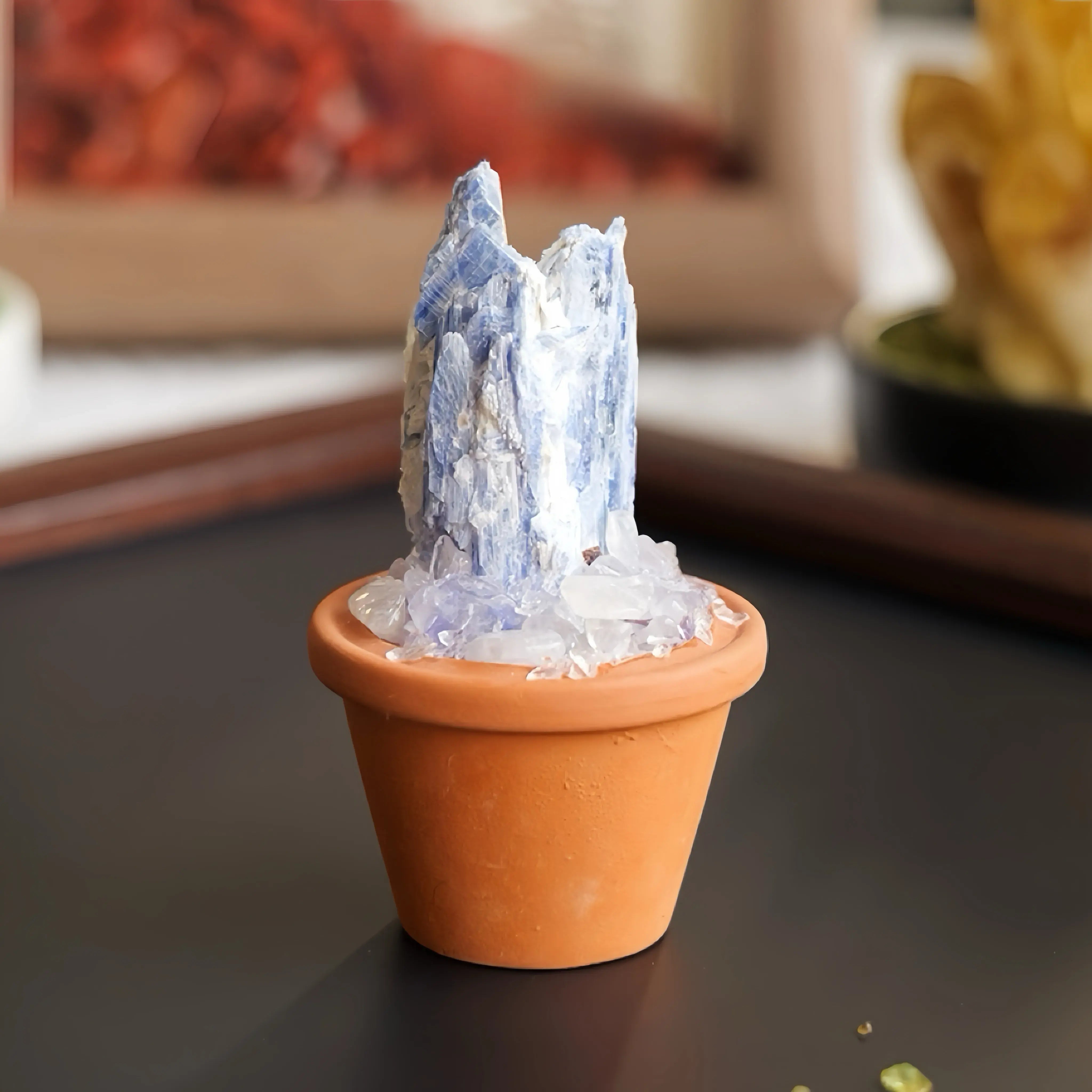 Mini Blue Kyanite Cluster Plant – Handmade Spiritual Gift & Desk Decor