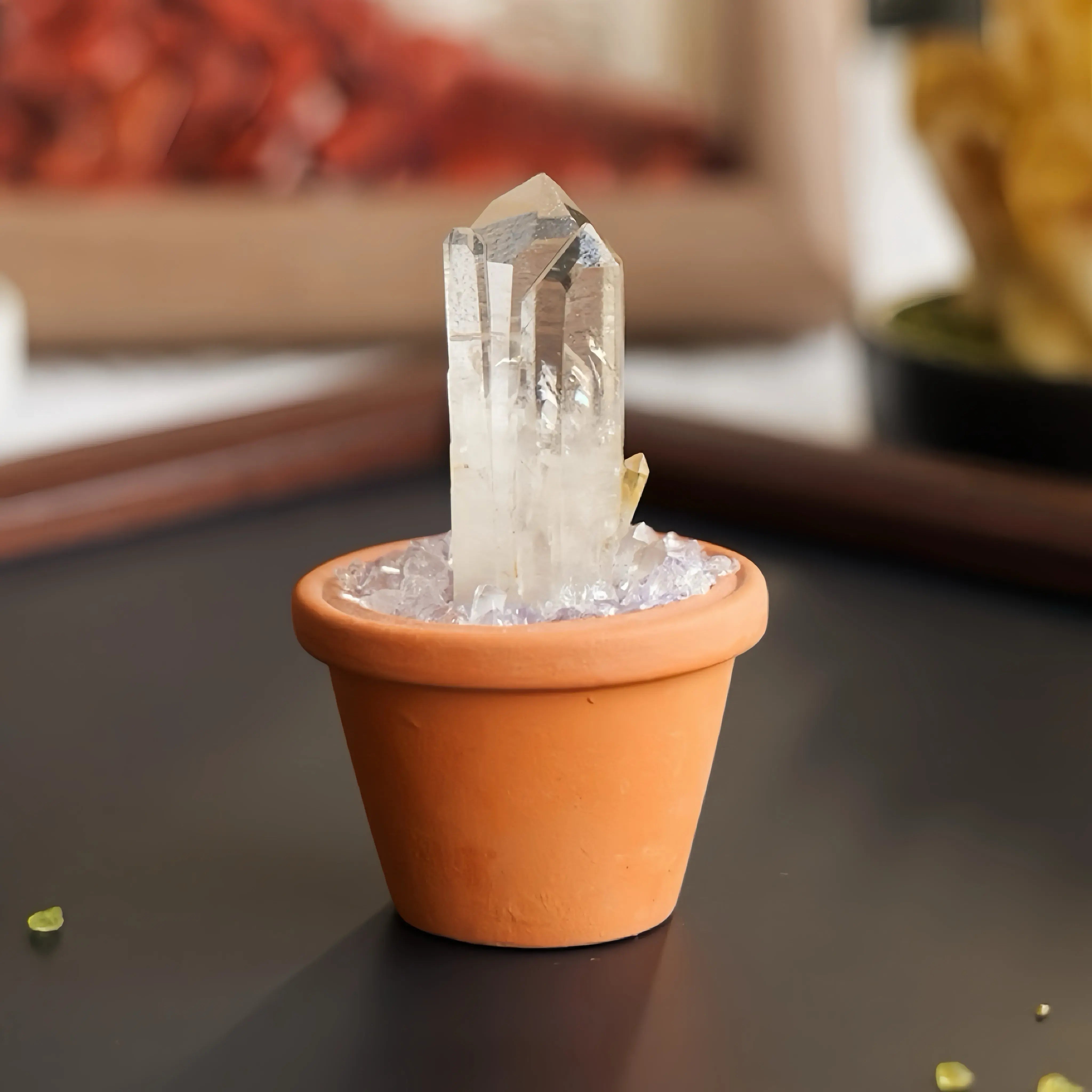 Mini Clear Quartz Cluster Plant – Handmade Spiritual Gift & Desk Decor