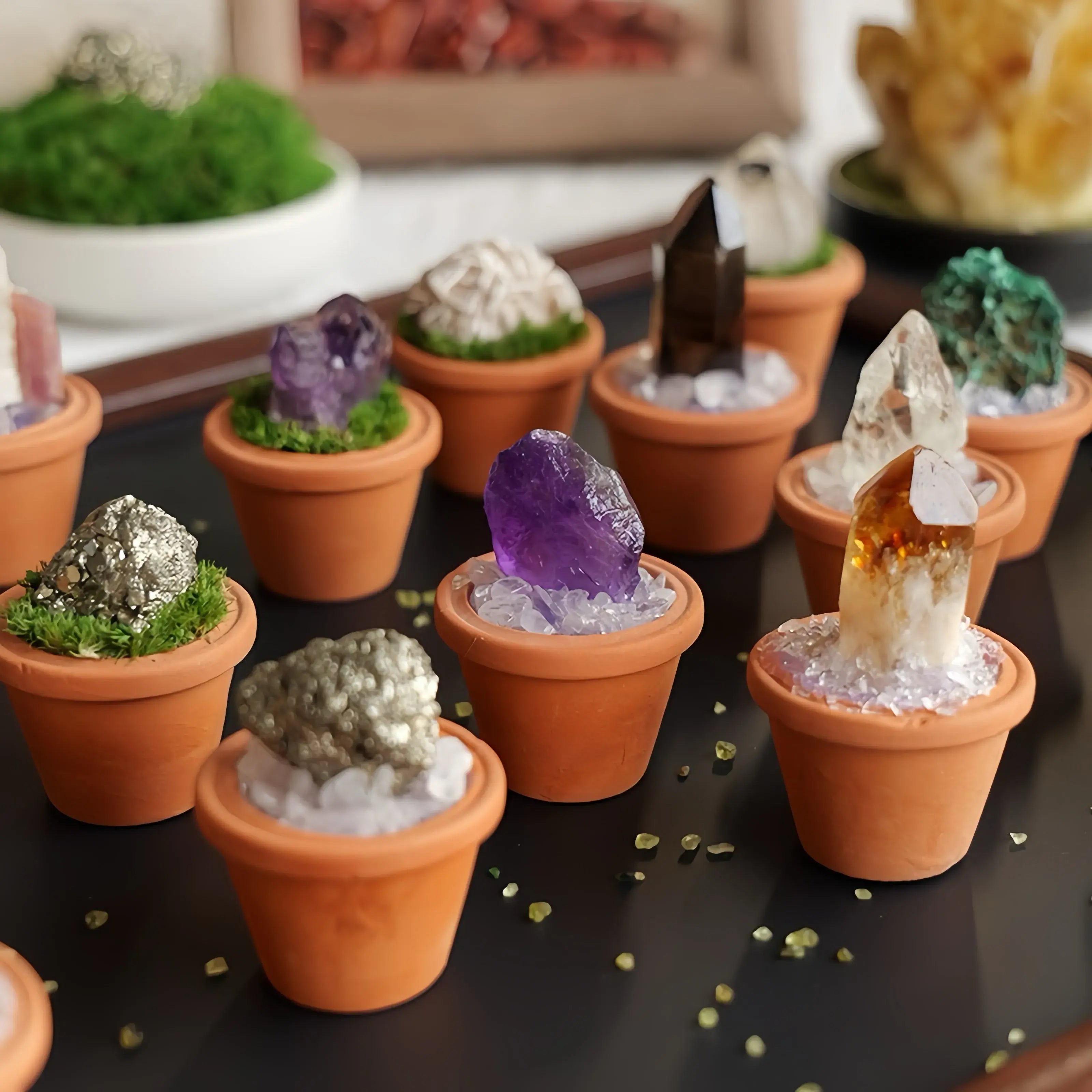 Mini Mixed Crystal Cluster Plant – Handmade Spiritual Gift & Desk Decor